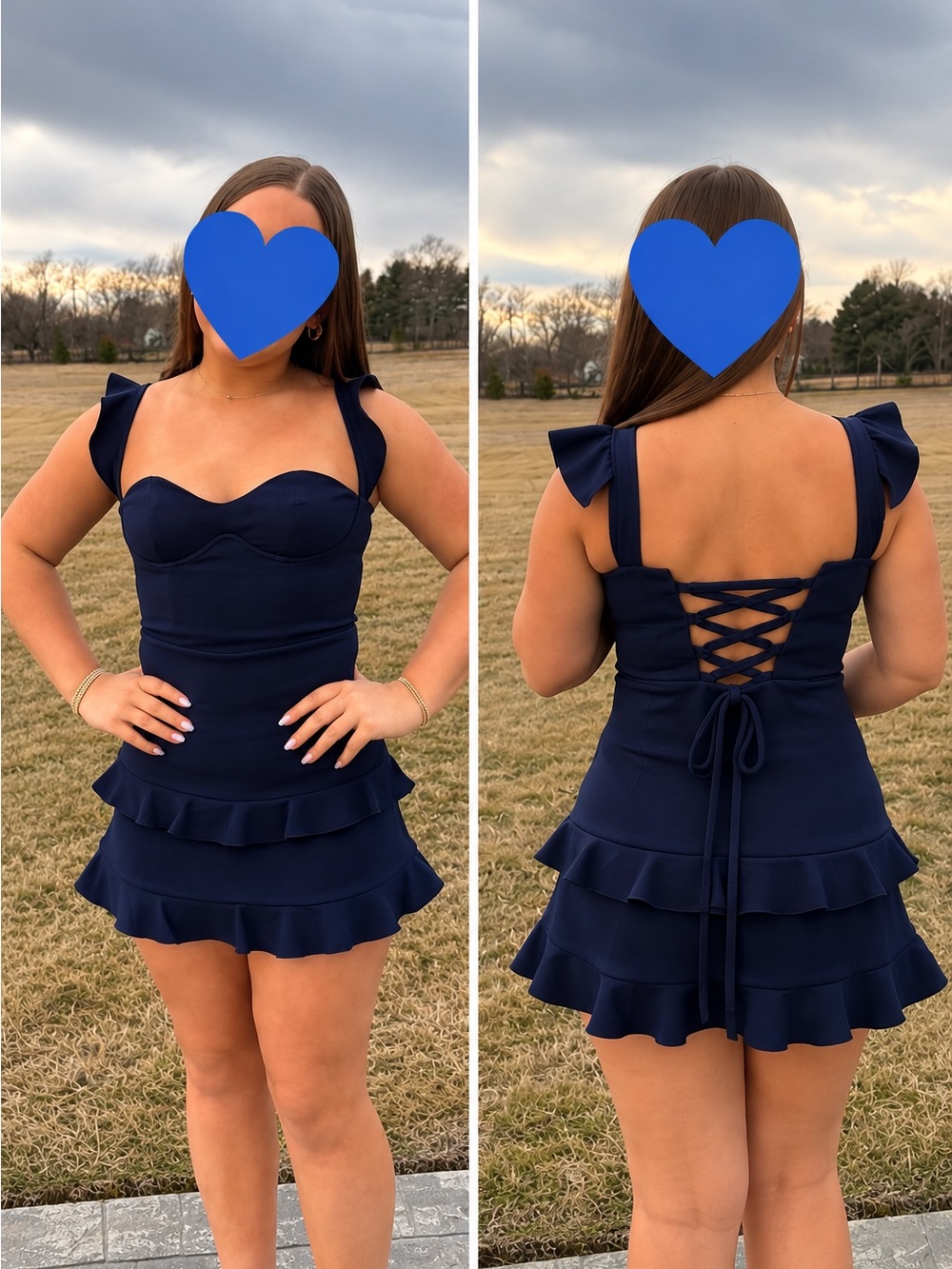 Lucy in the Sky Navy Ruffle Corset Mini Dress Size M